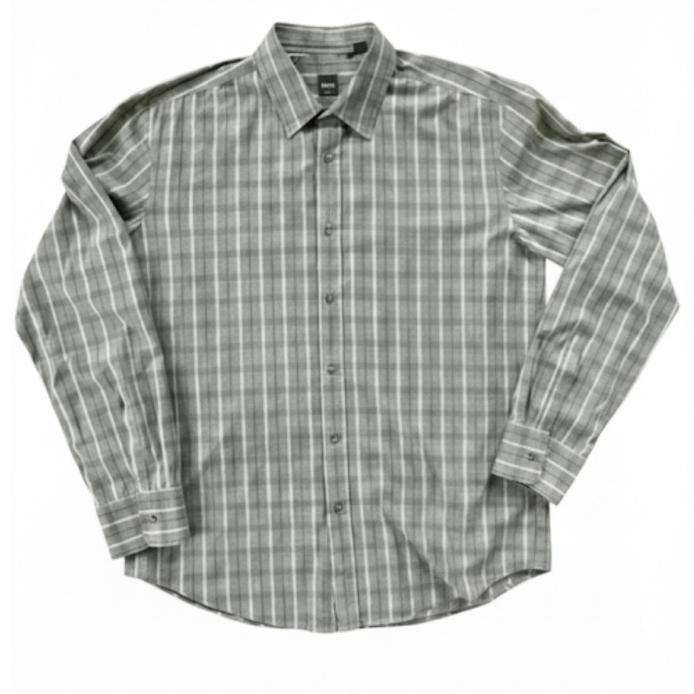 Boss Hugo Boss Gray/Black "Slim Fit" Dress Shirt Size XL Excellent Condition!